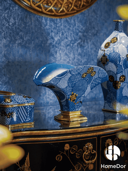 Blue and White Porcelain with Gold Accents Table Decor Set
13