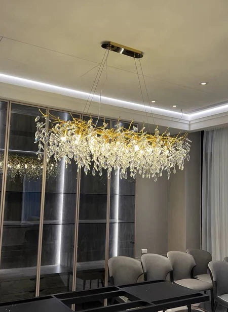 HomeDor Premium Branch Crystal Leaves Rectangle Chandelier