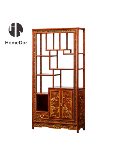 This exquisite curio shelf marries the elegance of Chinoiserie design with the symbolic beauty of phoenix carvings