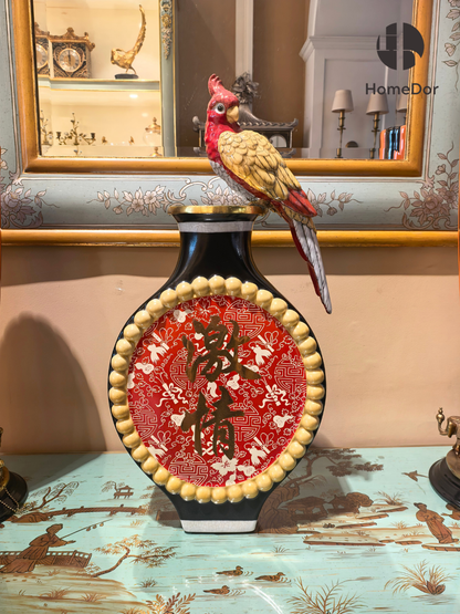 Chinoiserie Pearl Frieze Parrot Flattened Flask Collection