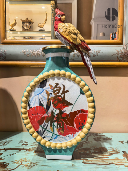 Chinoiserie Pearl Frieze Parrot Flattened Flask Collection