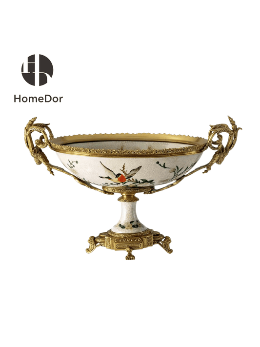 Chinoiserie Songbird Crackle Porcelain  Compote