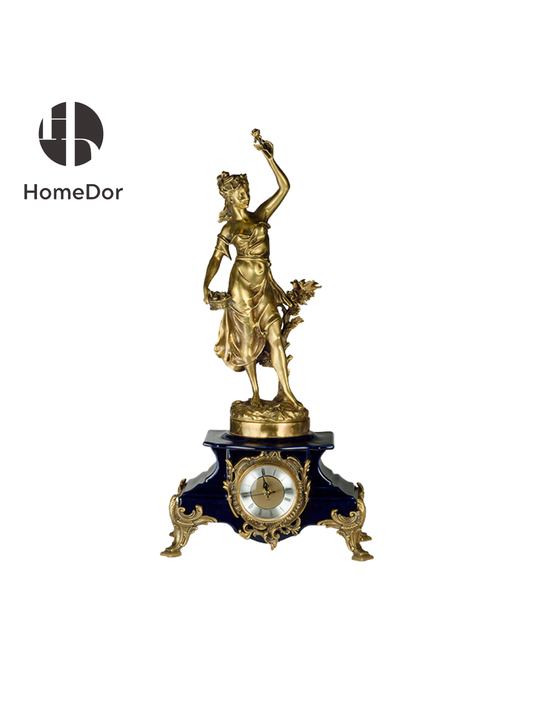 Classic Antique Brass Female Ceramic Based Clock Sculpture