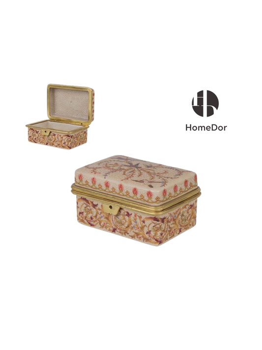 Classic Bird Floral Porcelain Brass Decorative Storage Box/Organizer