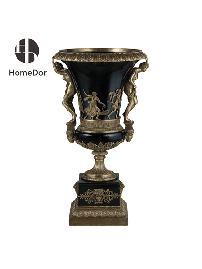 Classic Black Porcelain Table Decor Set with Elaborate Brass Embellishments4