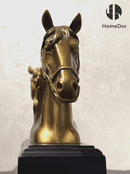 Classic Brass Horse Head Bookend Pair with Black Base