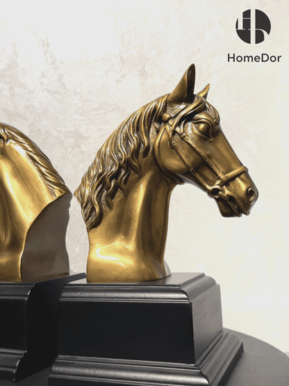 Classic Brass Horse Head Bookend Pair with Black Base5