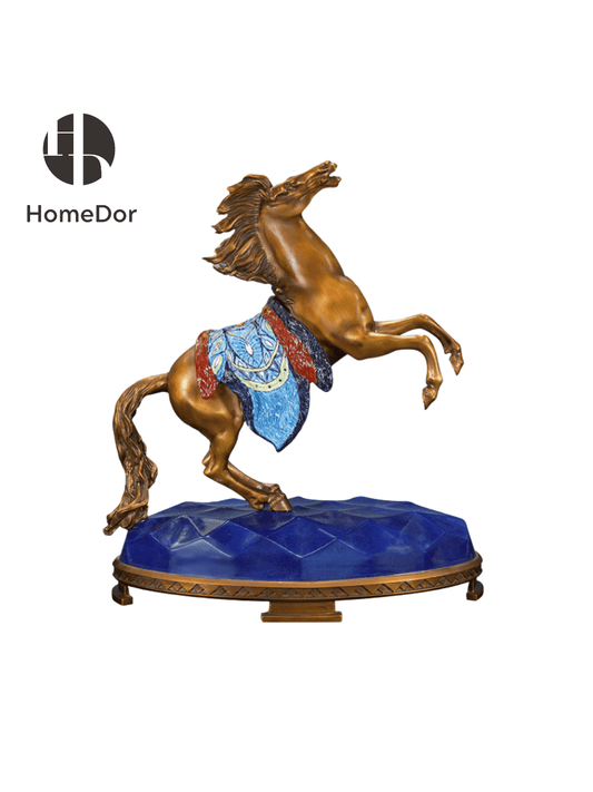 Classic Brass Horse Sculpture with Colorful Enamel Saddle