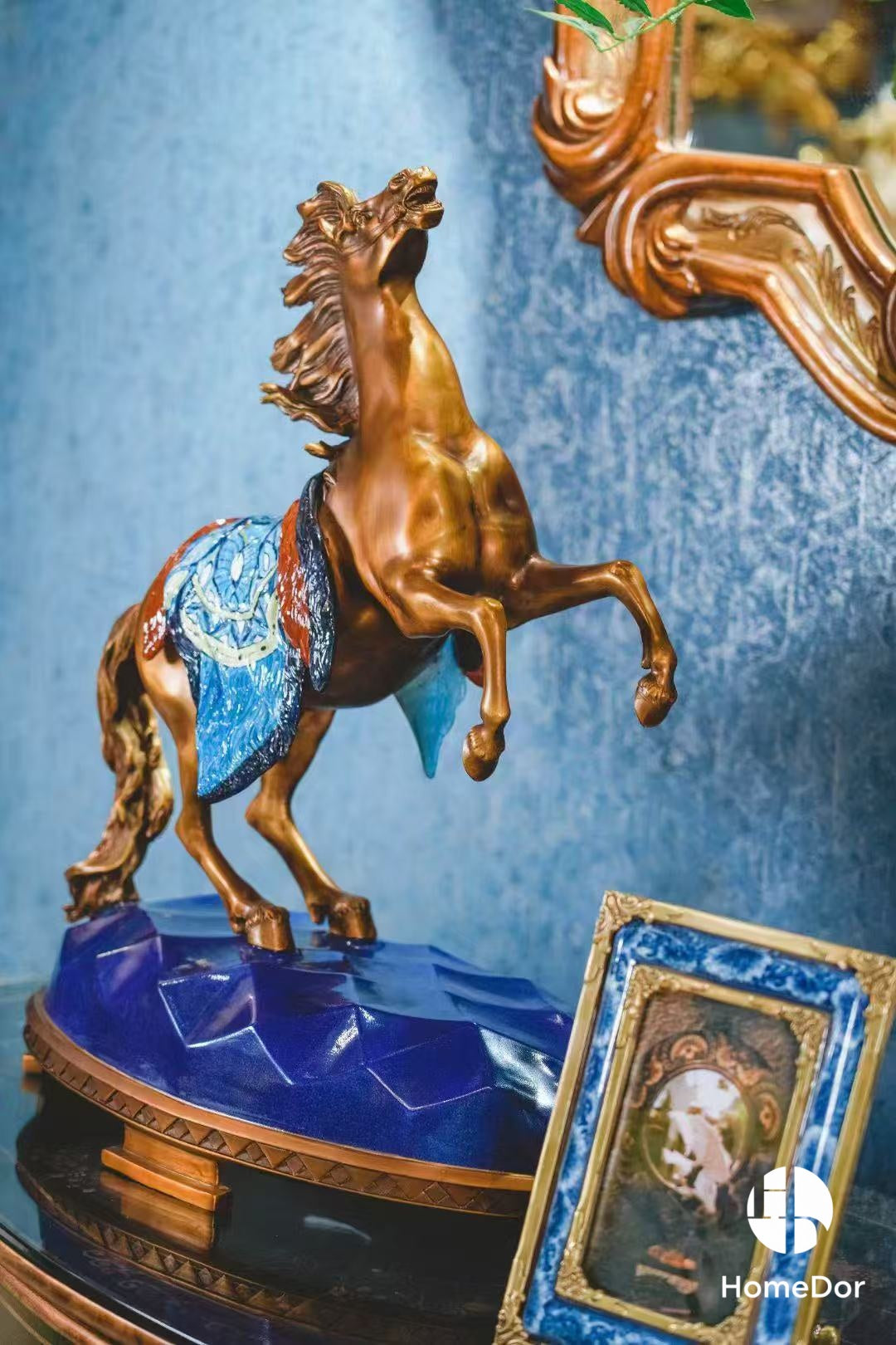 Classic Brass Horse Sculpture with Colorful Enamel Saddle1