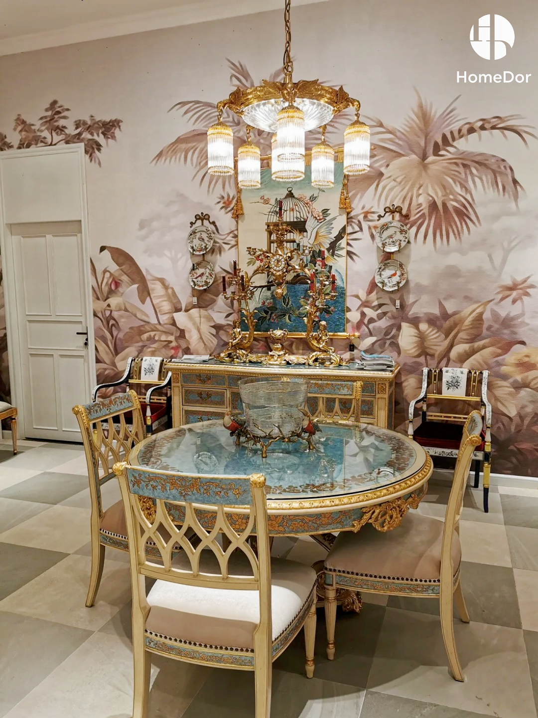 HomeDor × FH&amp;Home | Lámpara de araña clásica europea de latón con forma de pájaro y detalles de cristal