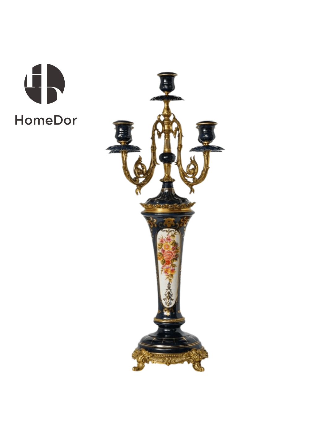 Classic Floral Embellished Porcelain Brass Table Candle Holder2
