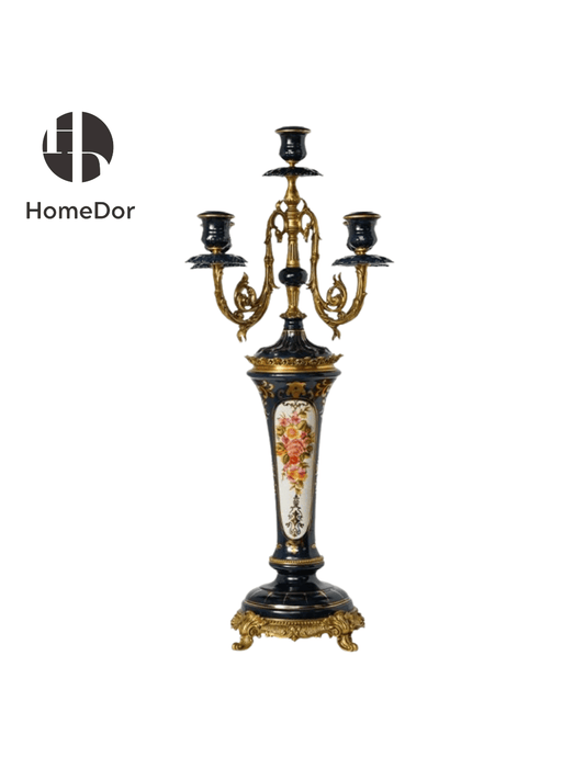 Classic Floral Embellished Porcelain Brass Table Candle Holder2

