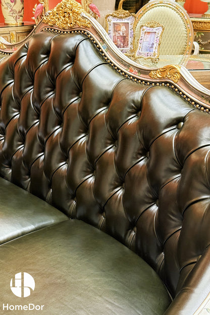 HomeDor × FH&Home | Classic French Chateau Style Handcrafted Carved Leather Sofa