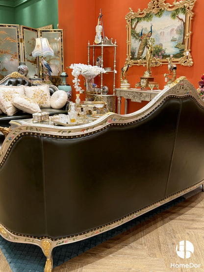HomeDor × FH&Home | Classic French Chateau Style Handcrafted Carved Leather Sofa