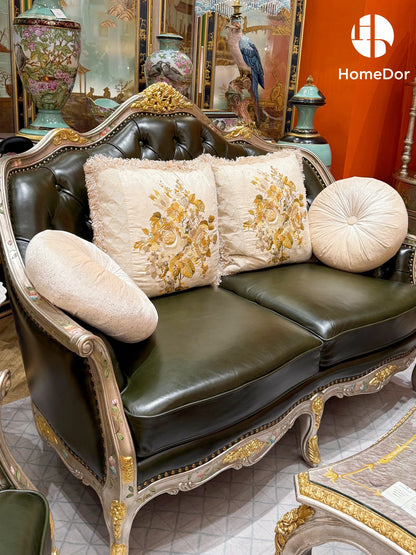 HomeDor × FH&Home | Classic French Chateau Style Handcrafted Carved Leather Sofa