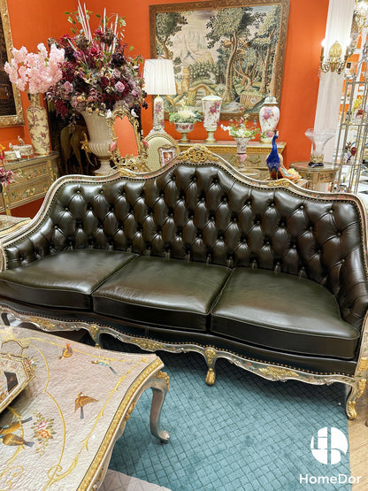 HomeDor × FH&Home | Classic French Chateau Style Handcrafted Carved Leather Sofa
