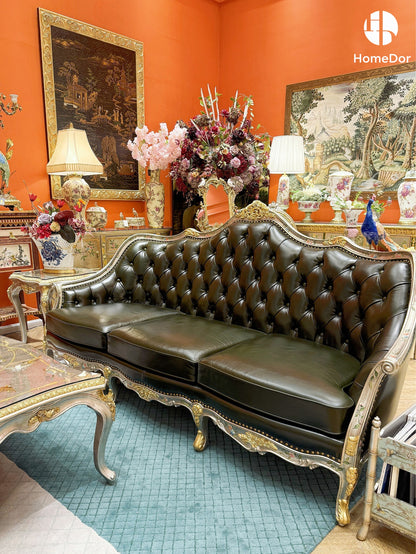 HomeDor × FH&Home | Classic French Chateau Style Handcrafted Carved Leather Sofa