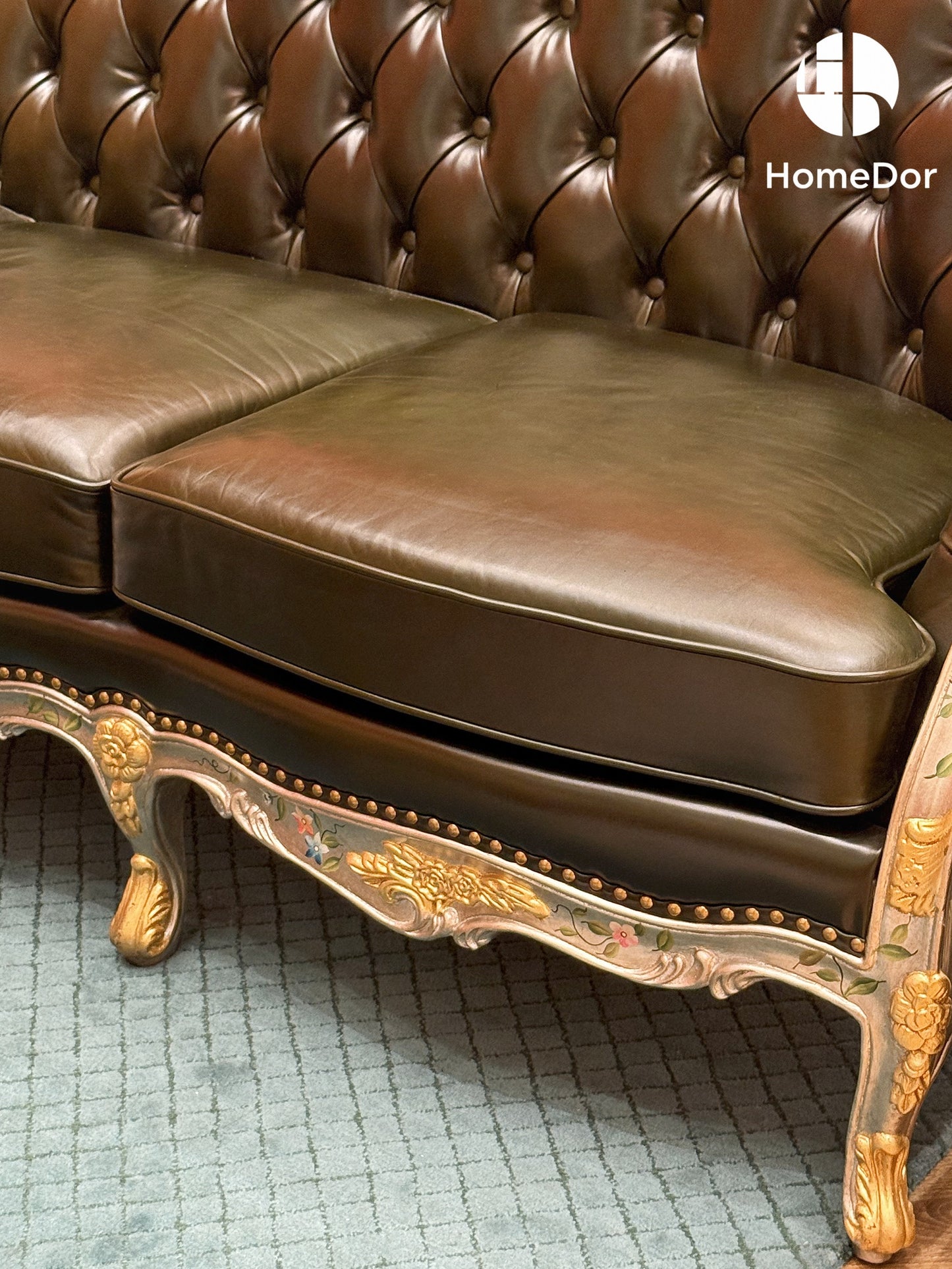 HomeDor × FH&Home | Classic French Chateau Style Handcrafted Carved Leather Sofa