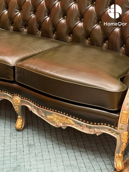 HomeDor × FH&Home | Classic French Chateau Style Handcrafted Carved Leather Sofa