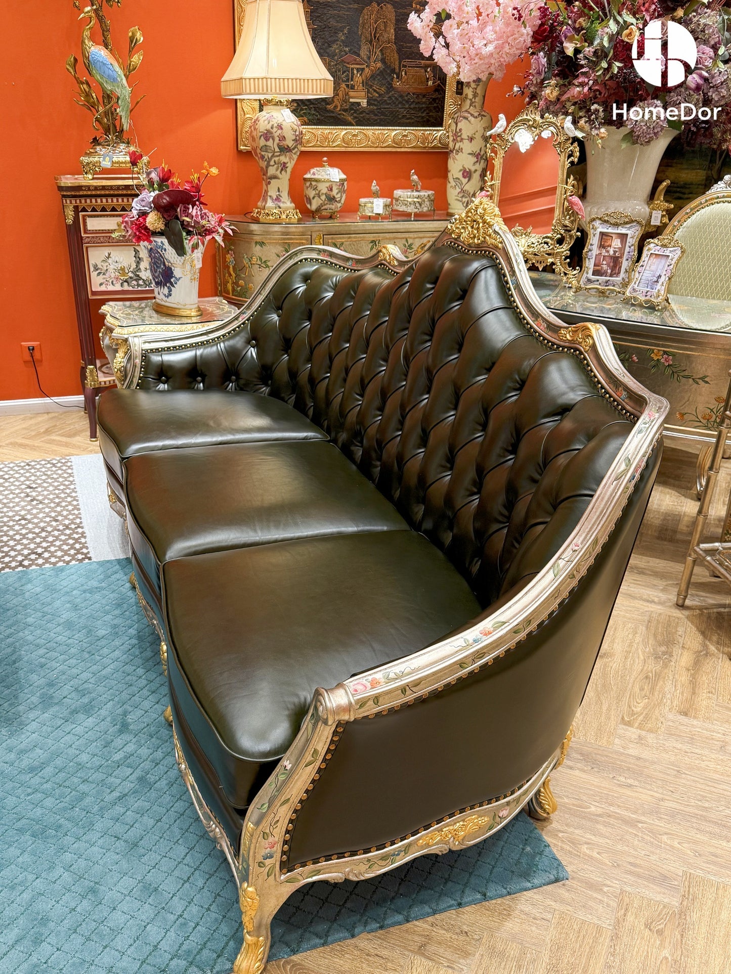 HomeDor × FH&Home | Classic French Chateau Style Handcrafted Carved Leather Sofa