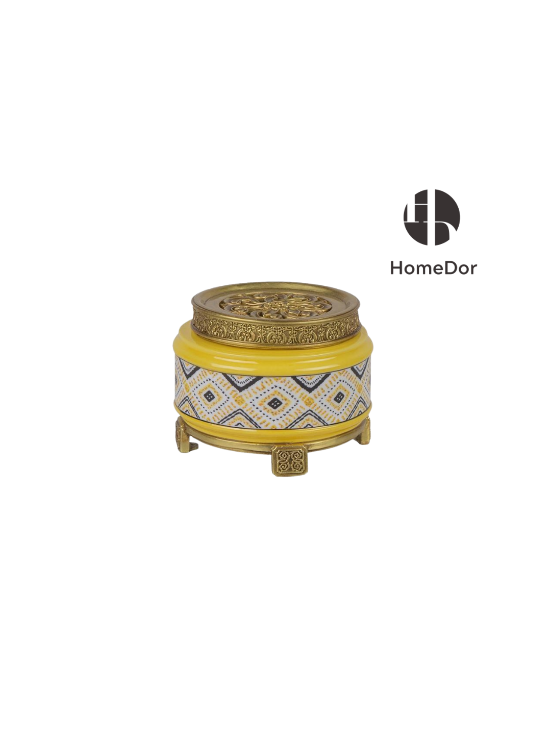 Classic Geometric Yellow Porcelain Brass Table Incense Holder
