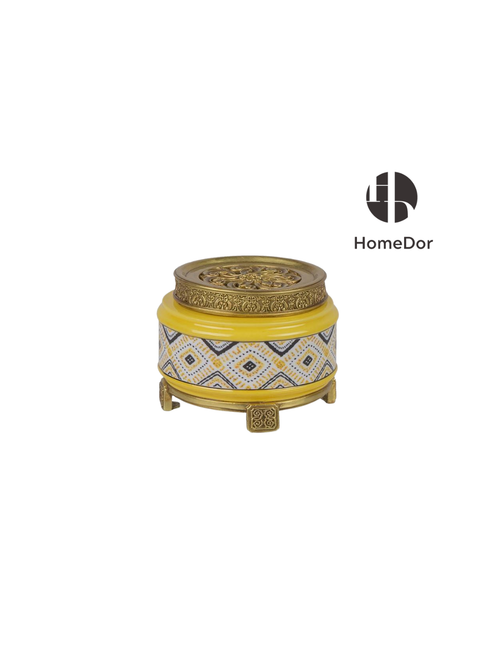 Classic Geometric Yellow Porcelain Brass Table Incense Holder