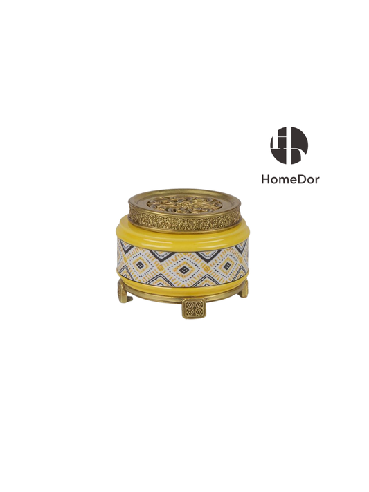 Classic Geometric Yellow Porcelain Brass Table Incense Holder