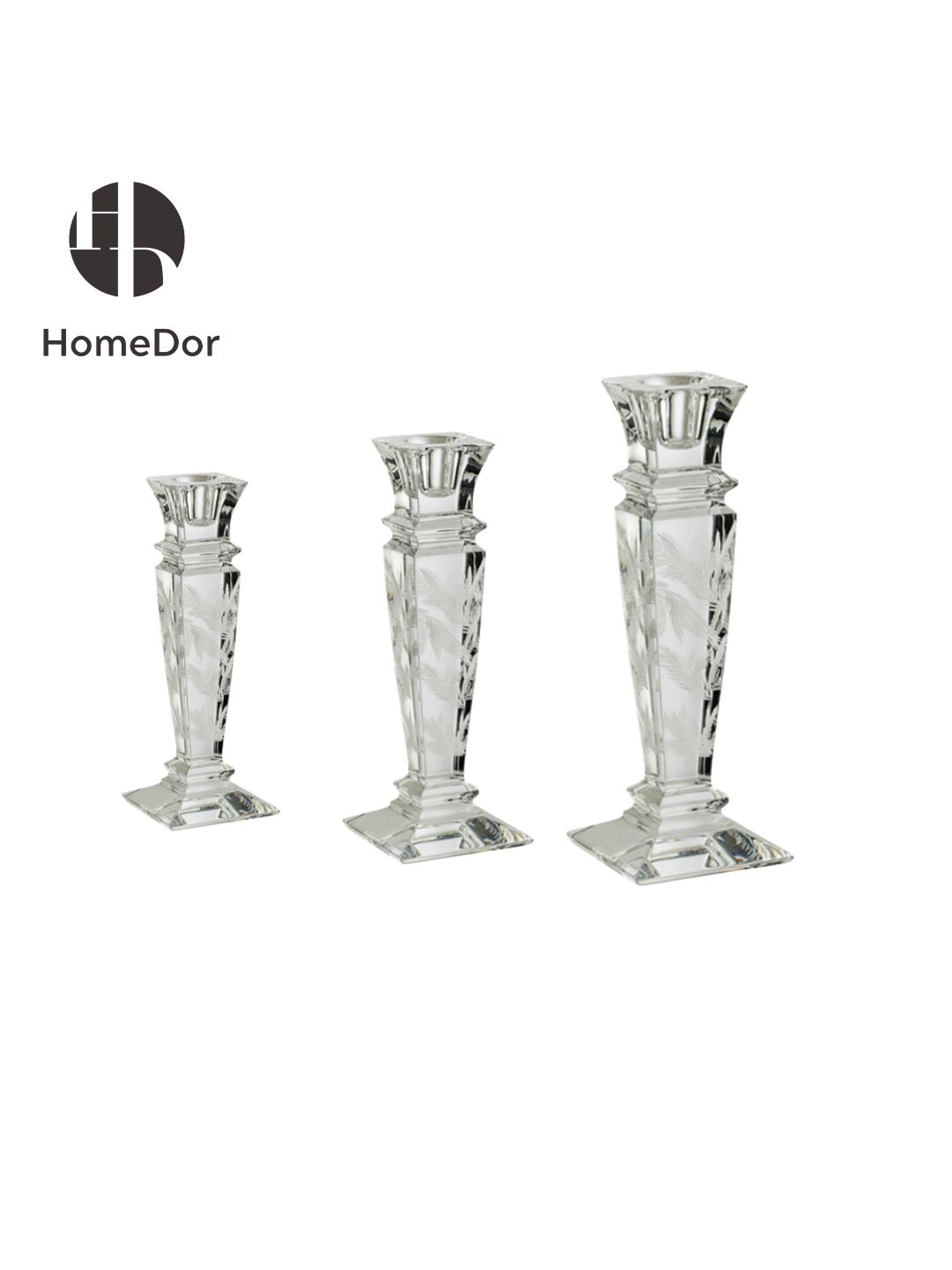 Classic Leaf Engraved Crystal Candle Holder Trio