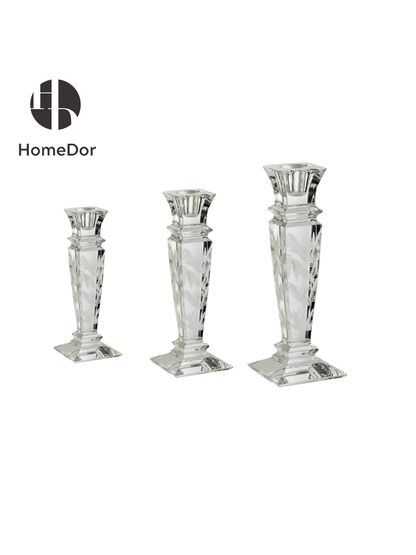 Classic Leaf Engraved Crystal Candle Holder Trio
