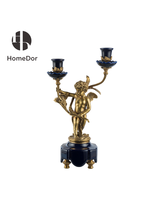 Classic Luxury Brass Cherub Ceramic Twin Candle Stand