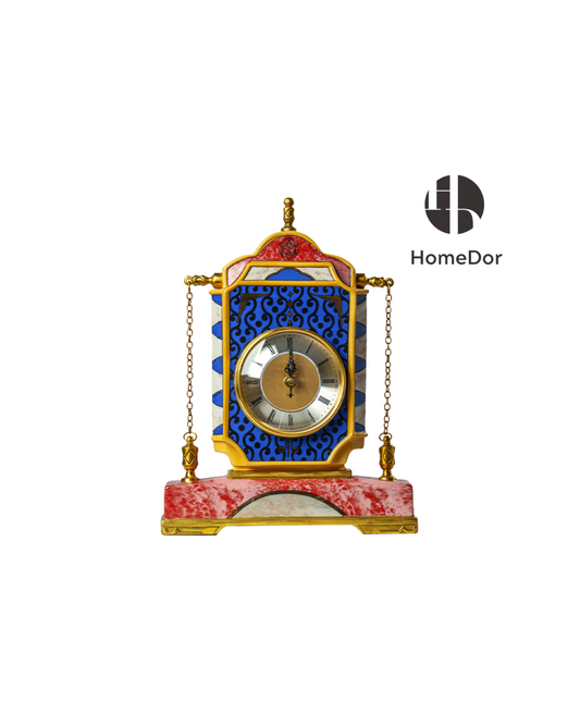 HomeDor Colorful Enamel-Clad Mantel Clock with Geometric Patterns-L23cm × W9cm × H30cm-