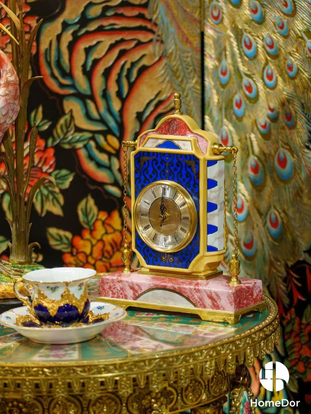 Colorful Enamel-Clad Mantel Clock with Geometric Patterns
1