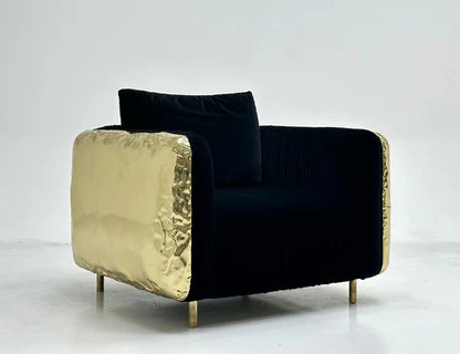 HomeDor Premium Luxury Black Velvet Single Brass Sofa Chair