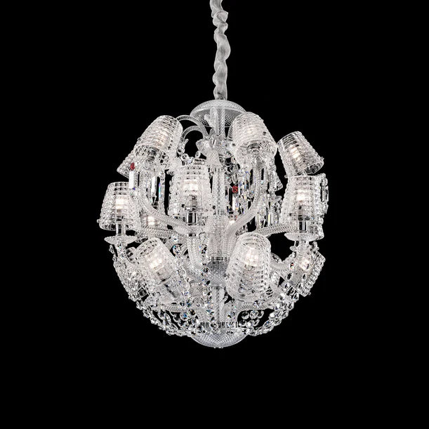 HomeDor Premium Luxury Globe Crystal Chandelier With Fabric/Crystal Glass Lampshades