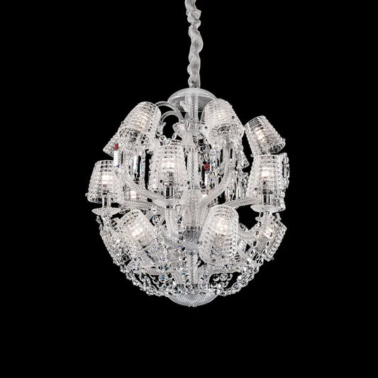 HomeDor Premium Luxury Globe Crystal Chandelier With Fabric/Crystal Glass Lampshades