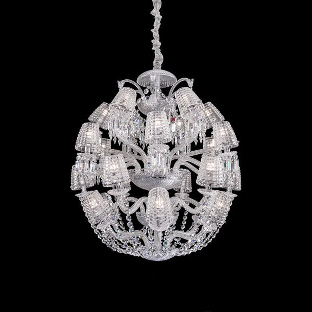 HomeDor Premium Luxury Globe Crystal Chandelier With Fabric/Crystal Glass Lampshades