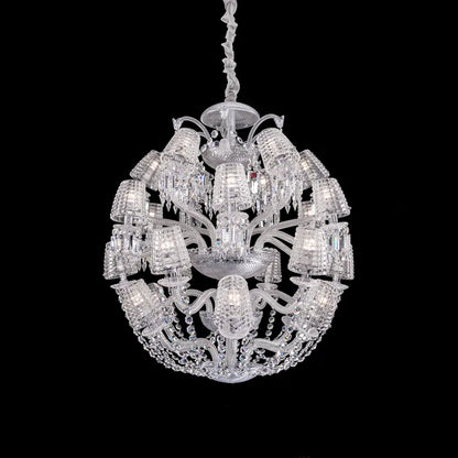 HomeDor Premium Luxury Globe Crystal Chandelier With Fabric/Crystal Glass Lampshades