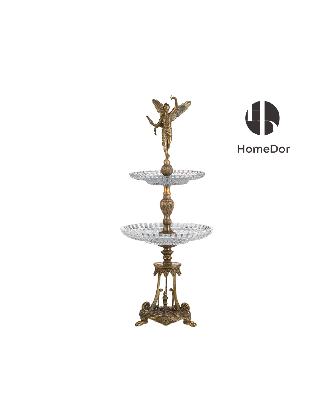HomeDor Decorative Double-Tier Fruit Platter with Brass Angel Detailing-L29cm × W29cm × H69cm-