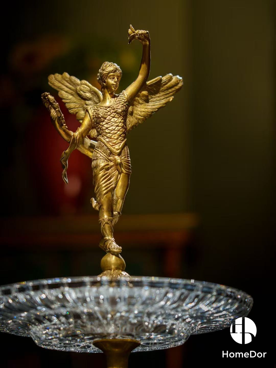 Decorative Double-Tier Fruit Platter with Brass Angel Detailing
1