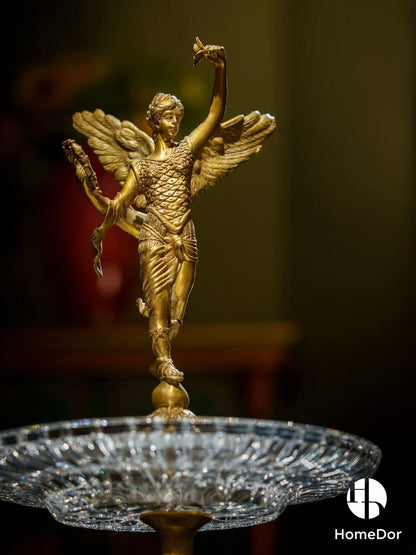 Decorative Double-Tier Fruit Platter with Brass Angel Detailing
1