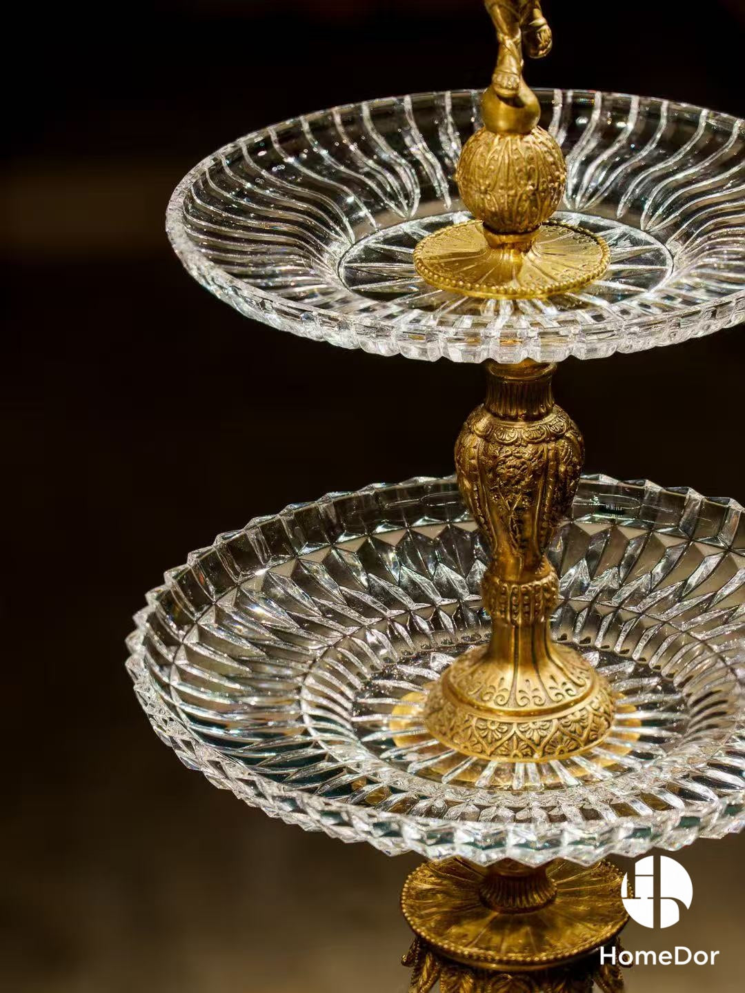 Decorative Double-Tier Fruit Platter with Brass Angel Detailing
3