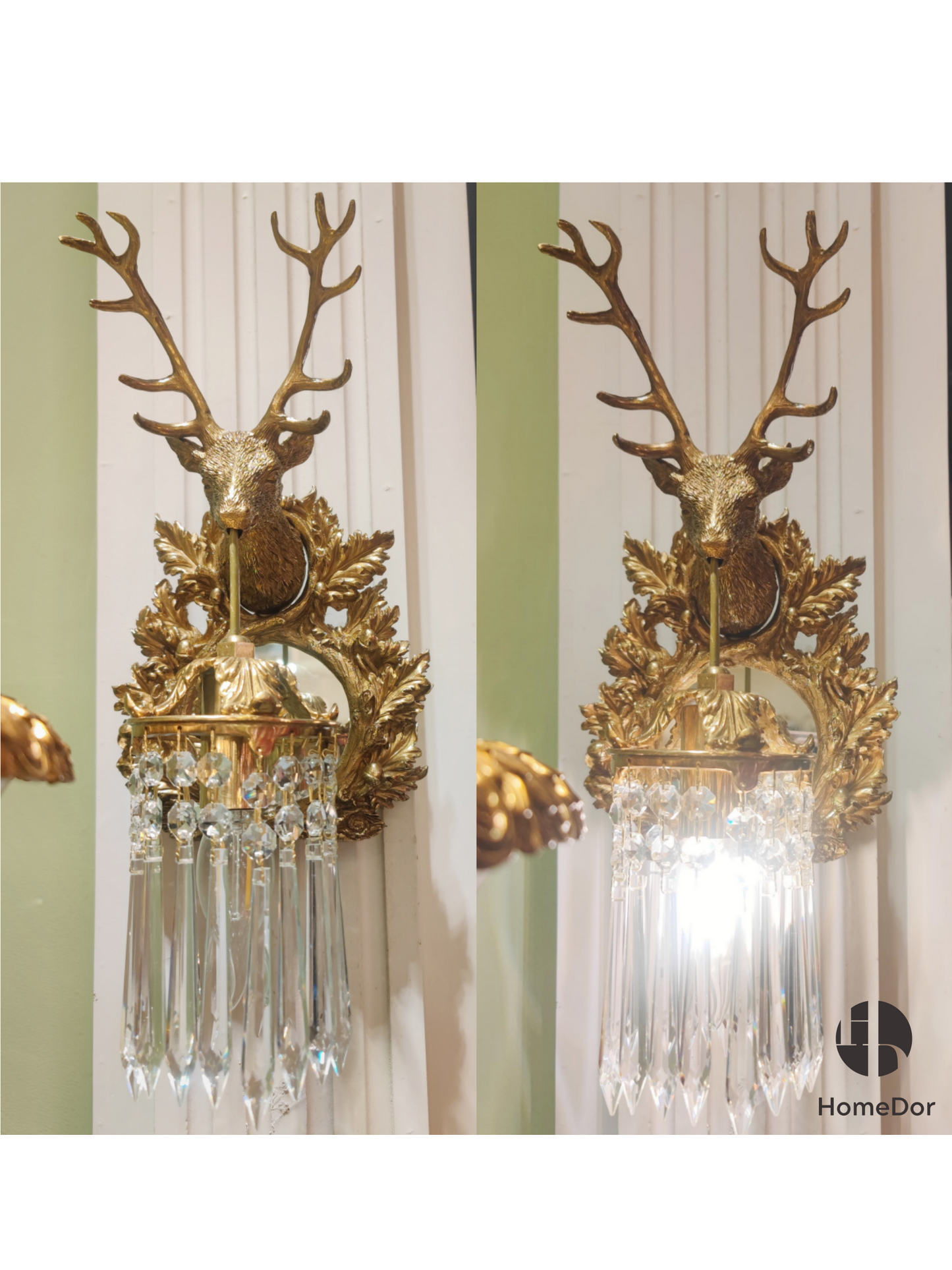 HomeDor × FH&Home | Luxury Deer Head Accent Mirror Wall Sconce