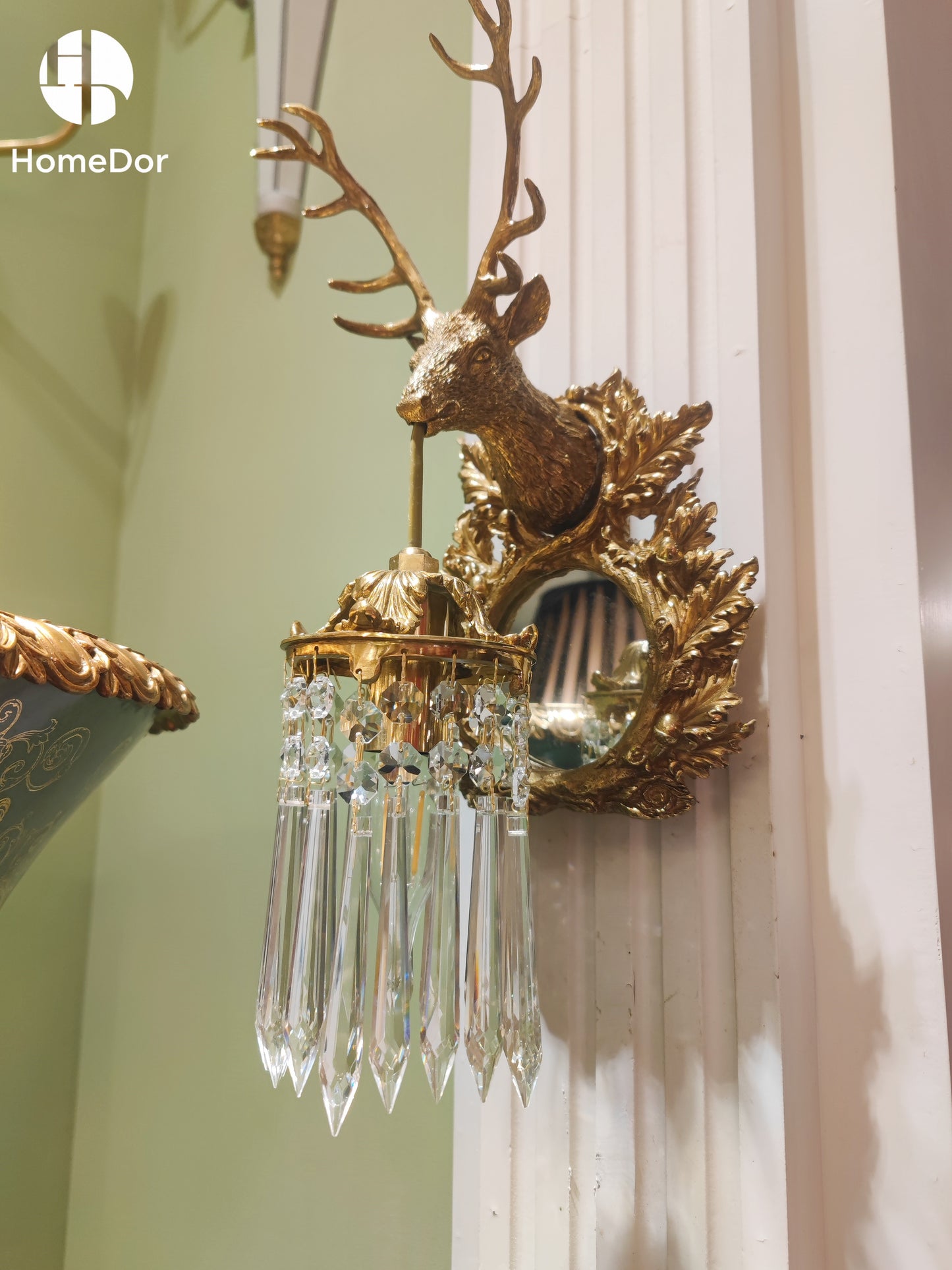 HomeDor × FH&Home | Luxury Deer Head Accent Mirror Wall Sconce