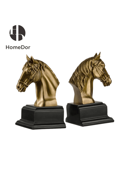  Delicate Brass Horse Head Bookend Pair with Black Base