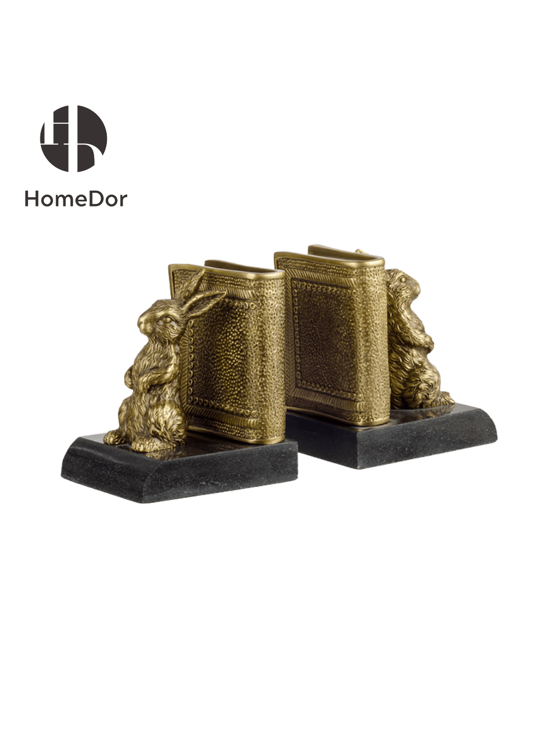 Delicate Brass Rabbit Bookend Pair with Black Base
