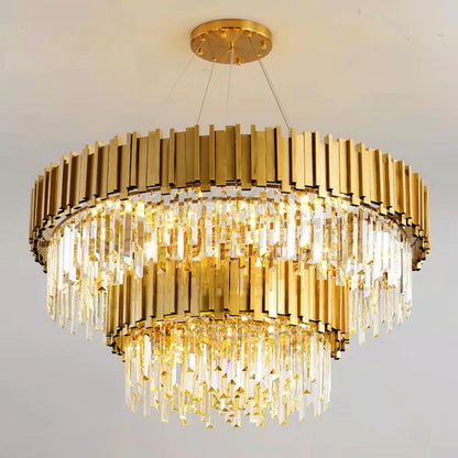 Lampadario di cristallo classico a 2 livelli Lohsen con finitura dorata