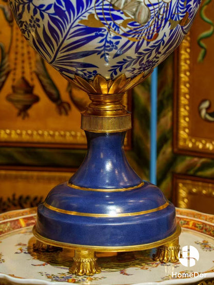 Elegant Blue Porcelain Floral Brass Accent Vase2