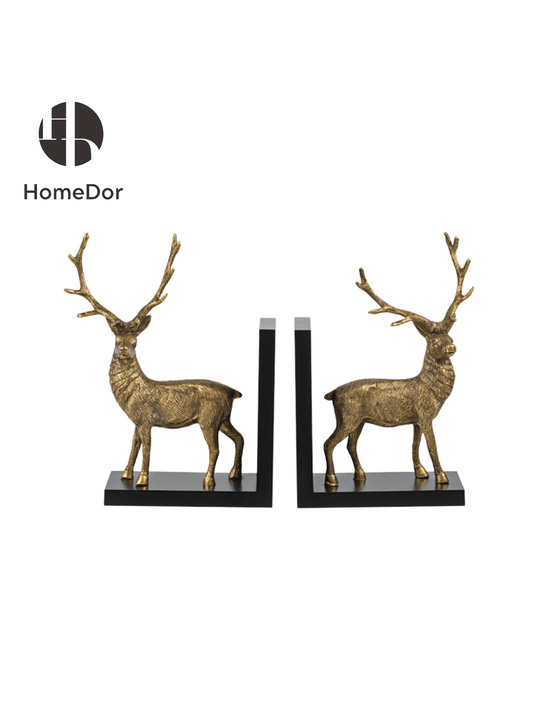 Elegant Brass Deer Bookend Pair with Black Base