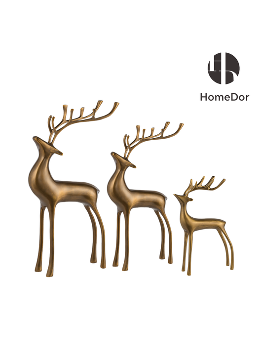 Elegant Brass Deer Decorative Set Signifying Blessings and Harmony with Three Size Options