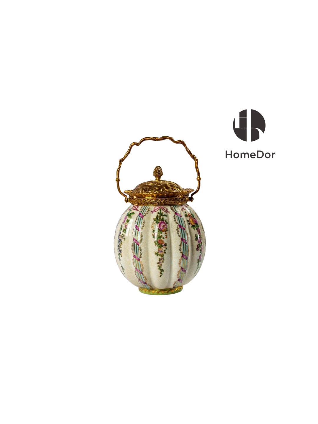 Elegant Floral Porcelain Brass Handled Canister